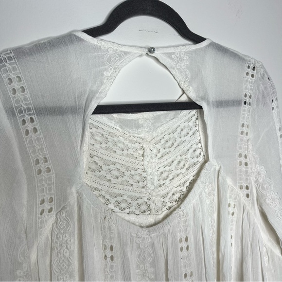 Free People Size Medium Ivory Kiss Kiss Tunic Boho Crochet Oversized Festival - Picture 9 of 16